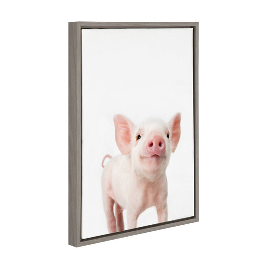 Piglet Portrait Framed Canvas Wall Art, Farmhouse Decor