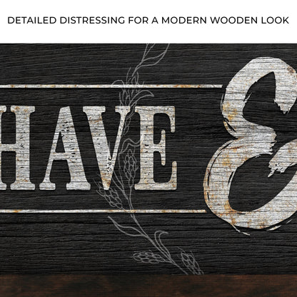 Close-up of the canvas print, with text: Detailed distressing for a modern wooden look
