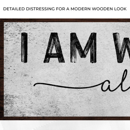 Close-up of the canvas print, with text: Detailed distressing for a modern wooden look