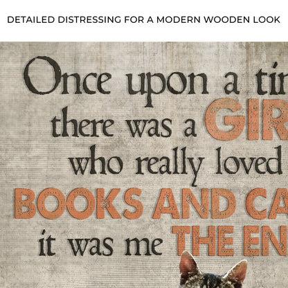 Close-up of the canvas print, with text: Detailed distressing for a modern wooden look