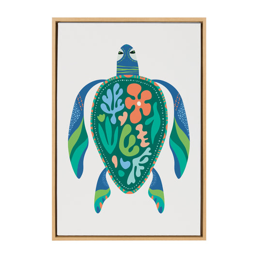 Mid Century Modern Sea Turtle Framed Canvas Wall Art